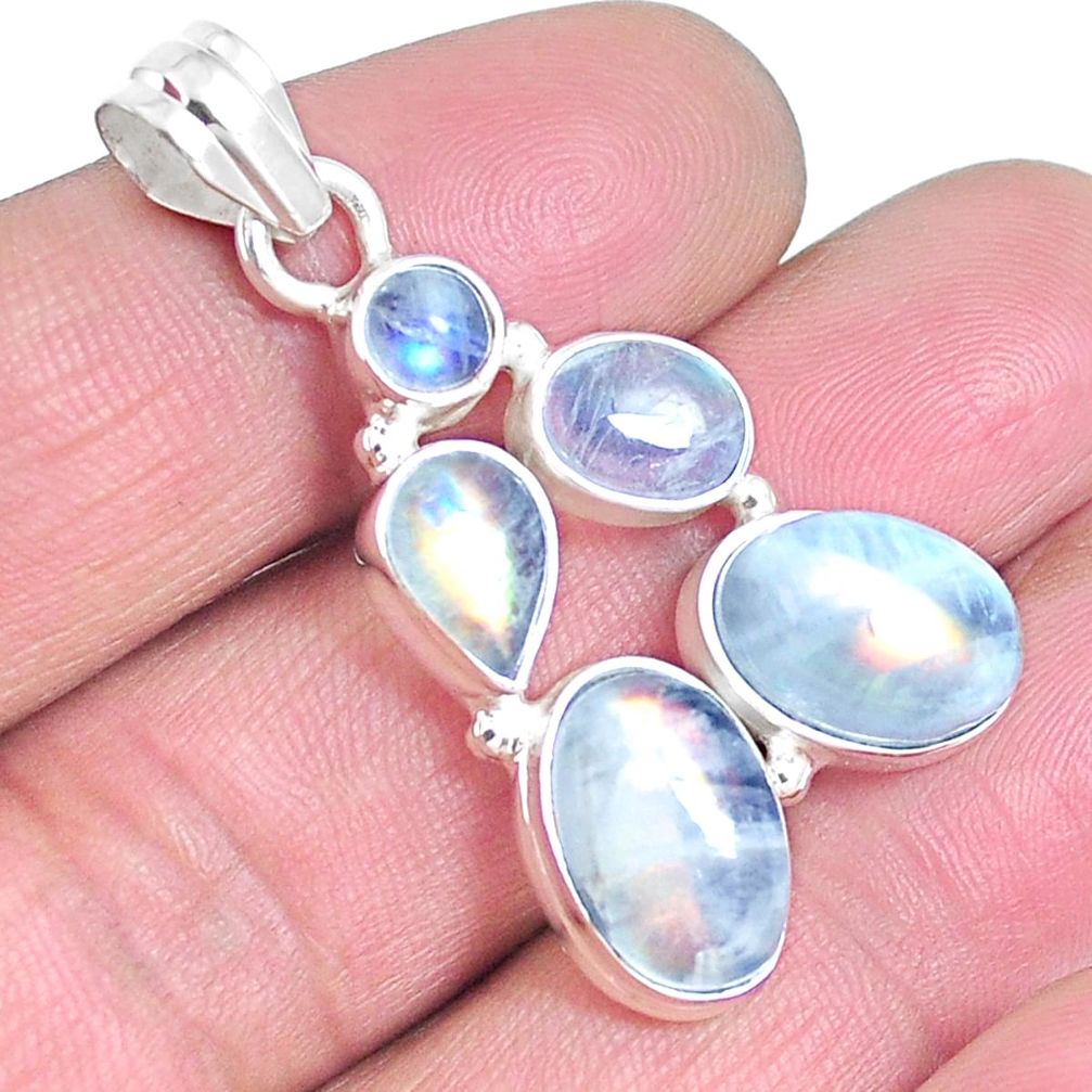 Natural rainbow moonstone 925 sterling silver pendant jewelry m68357