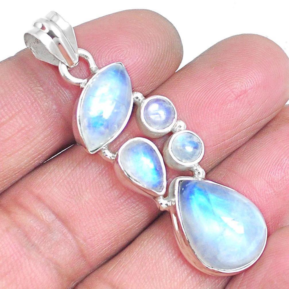 Natural rainbow moonstone 925 sterling silver pendant jewelry m68358