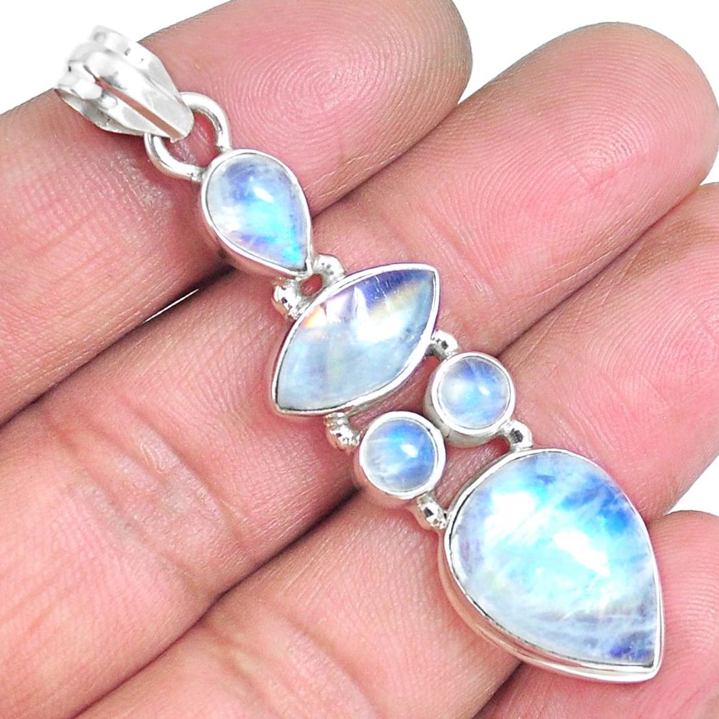Natural rainbow moonstone 925 sterling silver pendant jewelry m68359