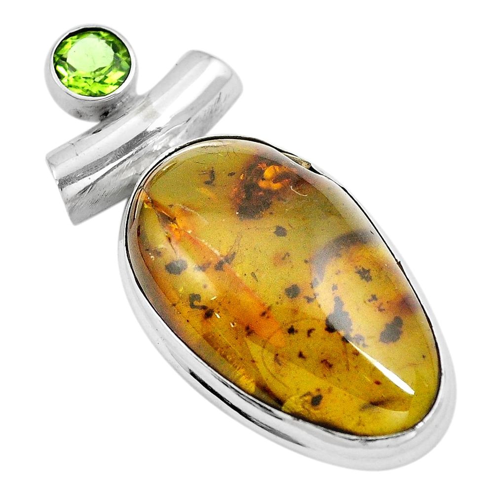 925 silver natural green amber from colombia peridot pendant jewelry m68404