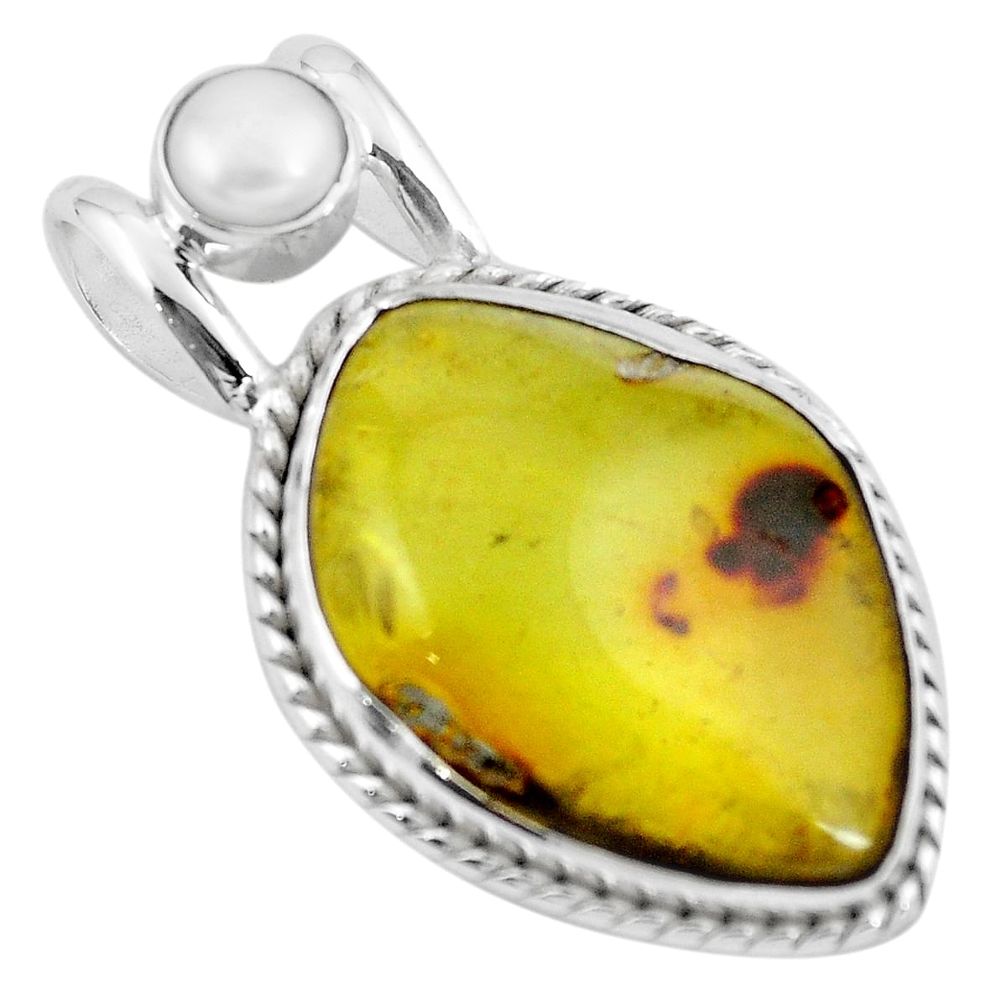 925 silver natural green amber from colombia white pearl pendant m68409