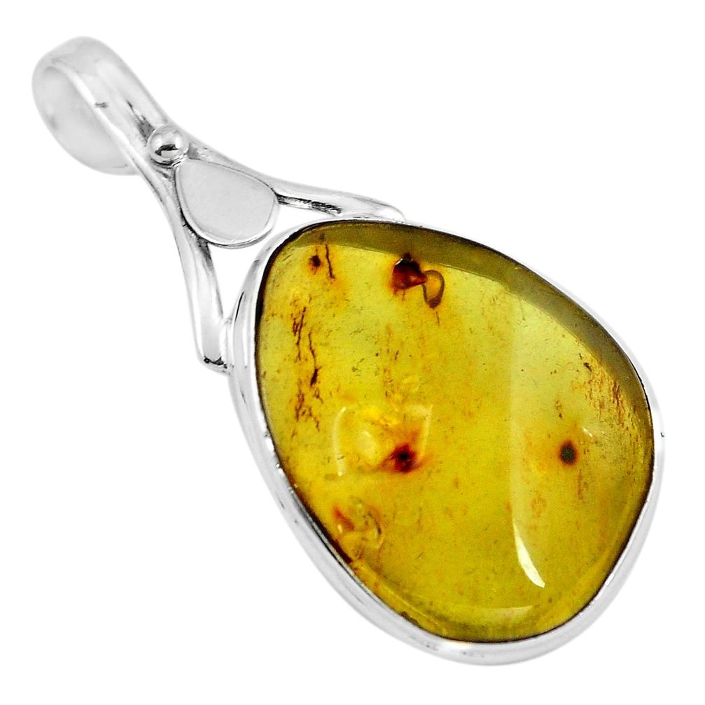 Natural green amber from colombia 925 sterling silver pendant m68410