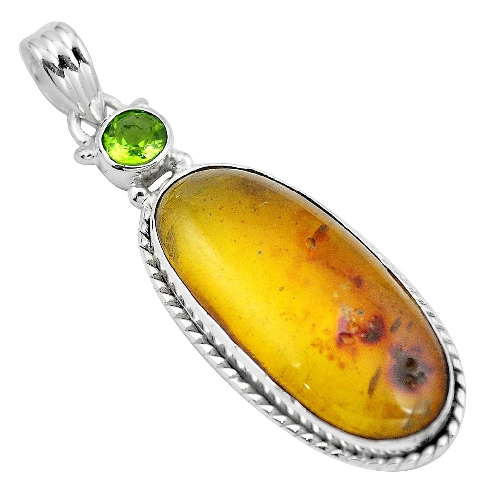 Natural green amber from colombia peridot 925 silver pendant m68413