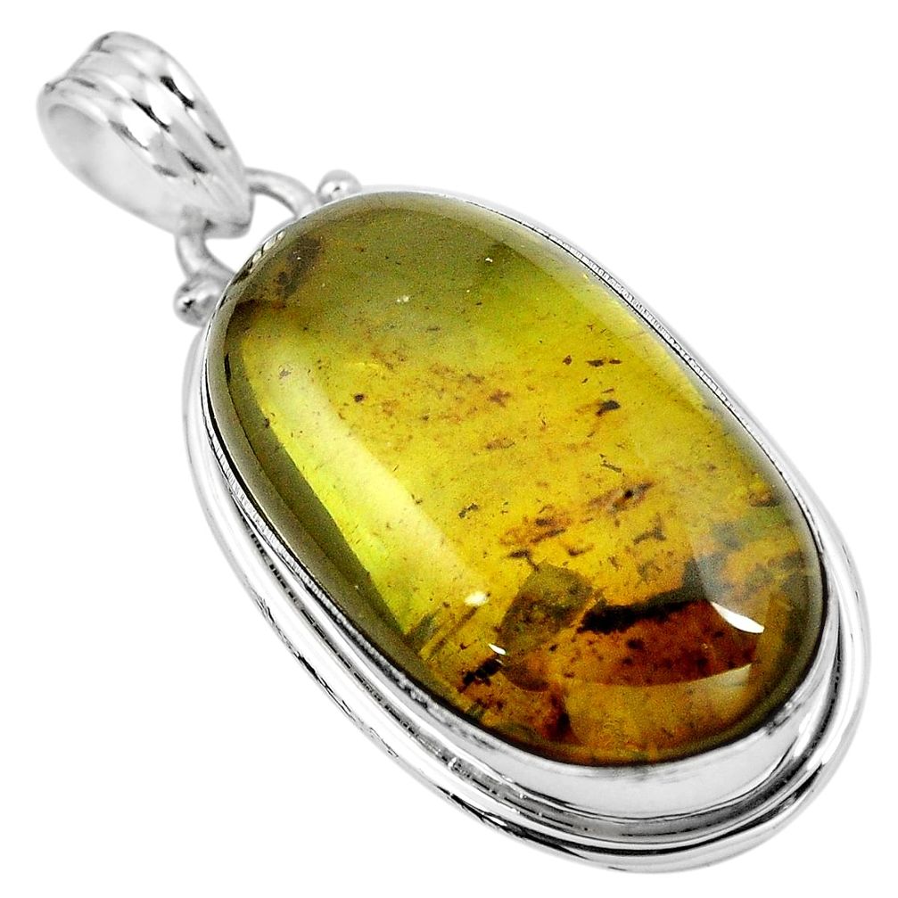 Natural green amber from colombia 925 sterling silver pendant m68417