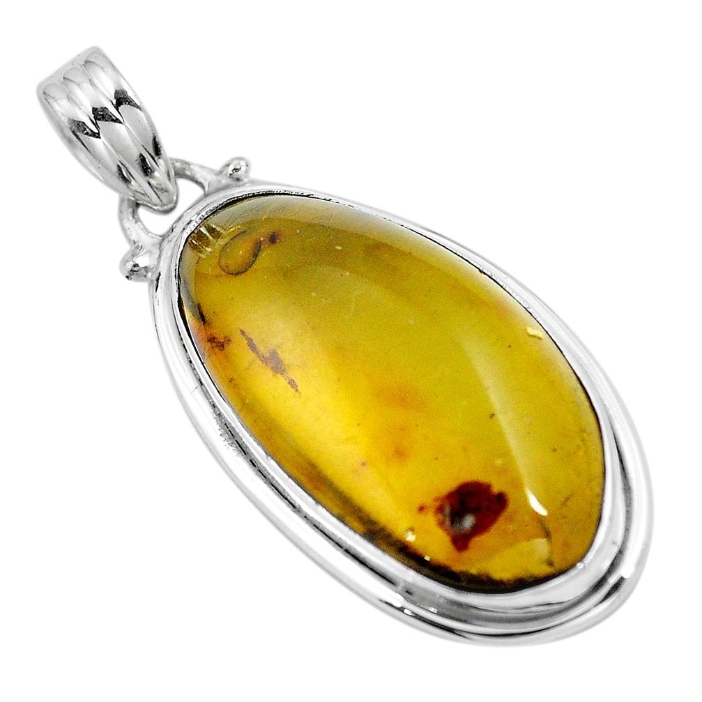 Natural green amber from colombia 925 sterling silver pendant m68422