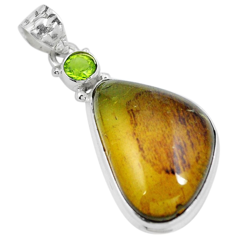 Natural green amber from colombia peridot 925 silver pendant m68425