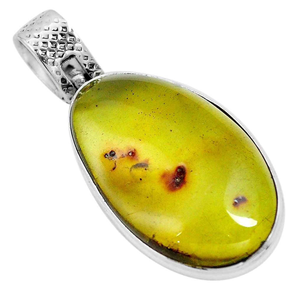 Natural green amber from colombia 925 sterling silver pendant m68429