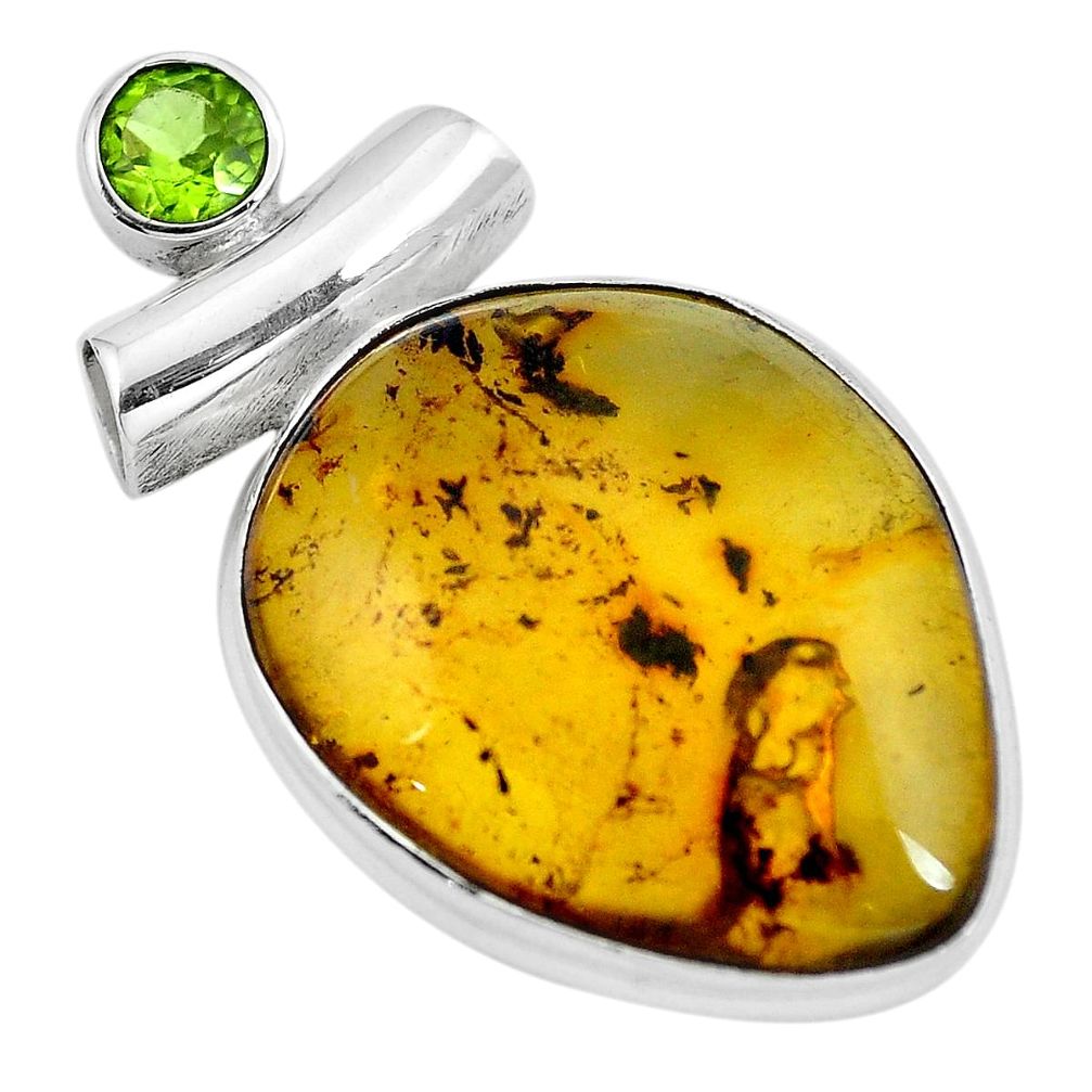 Natural green amber from colombia peridot 925 silver pendant m68432