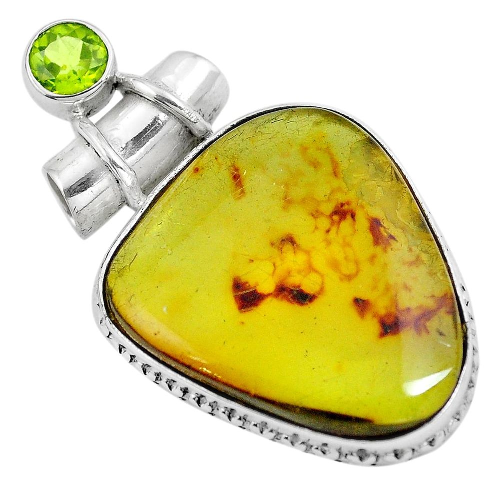 Natural green amber from colombia peridot 925 silver pendant m68435