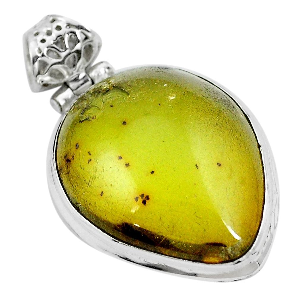 Natural green amber from colombia 925 sterling silver pendant m68436