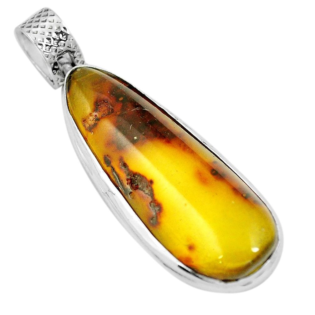 Natural green amber from colombia 925 sterling silver pendant m68439