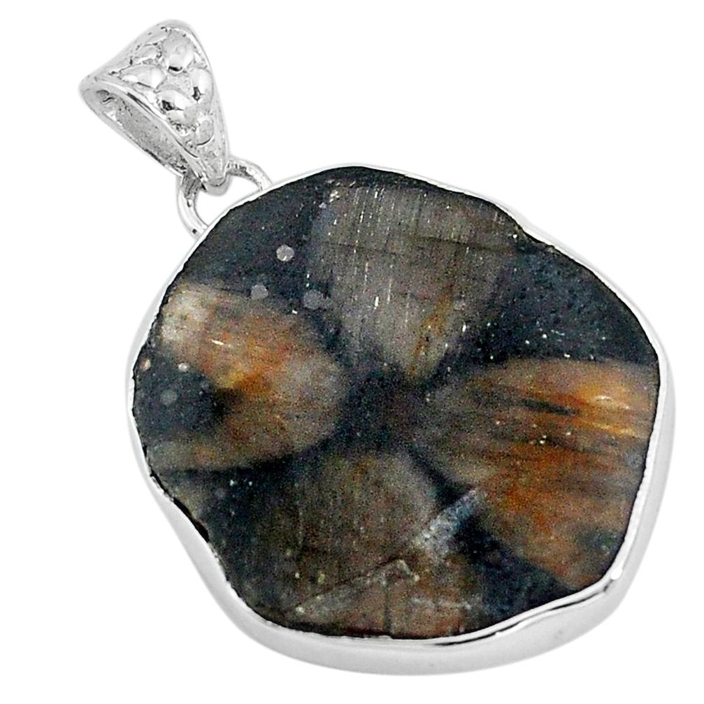 Natural brown chiastolite fancy 925 sterling silver pendant jewelry m68502