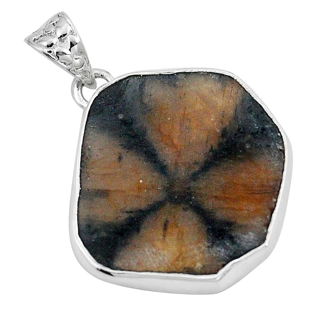 Natural brown chiastolite fancy 925 sterling silver pendant jewelry m68503