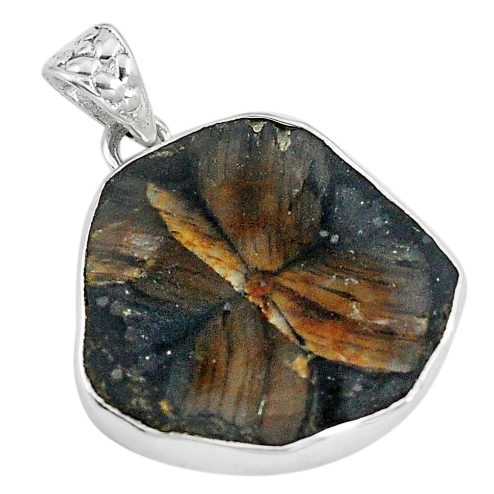 Natural brown chiastolite fancy 925 sterling silver pendant jewelry m68505