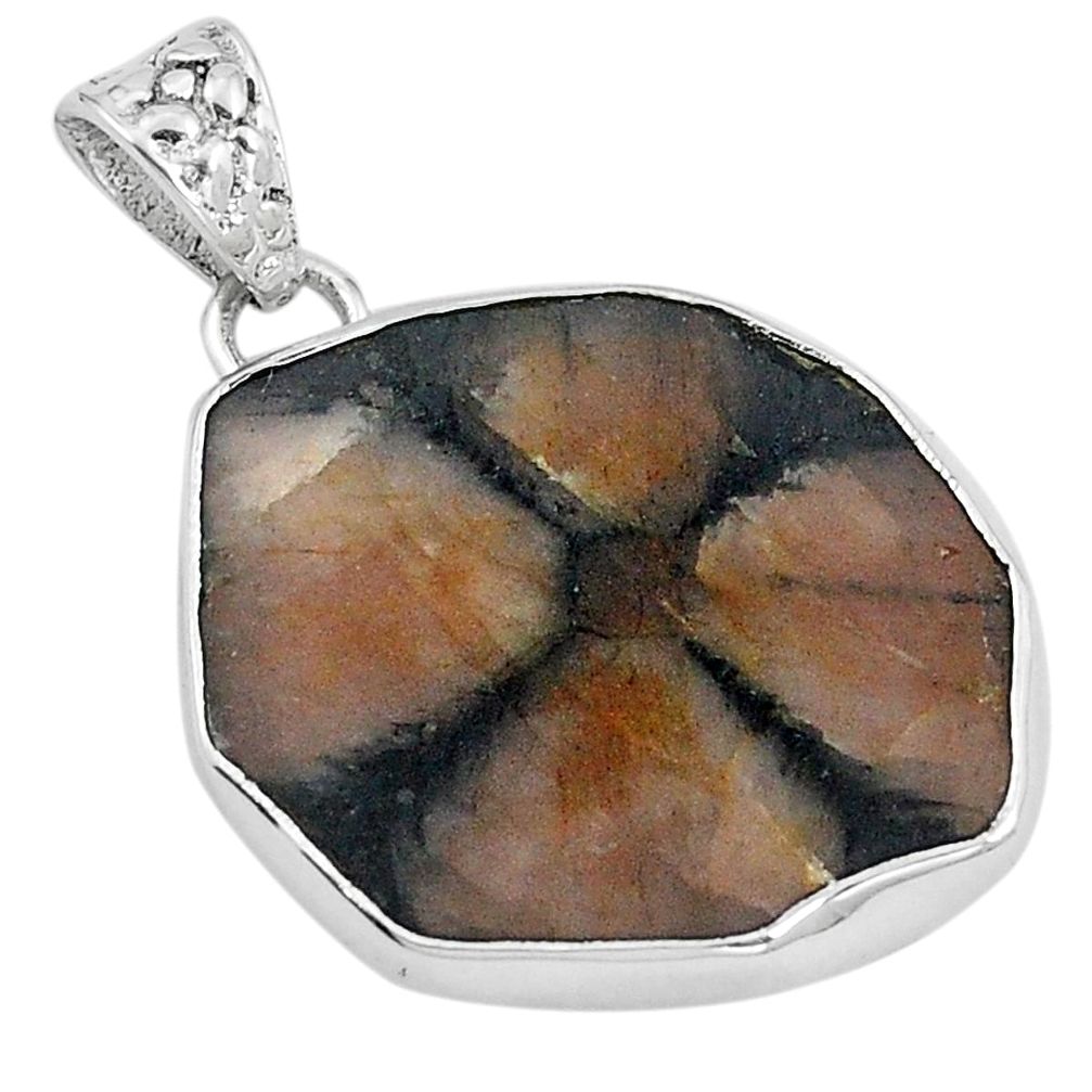 Natural brown chiastolite fancy 925 sterling silver pendant jewelry m68509