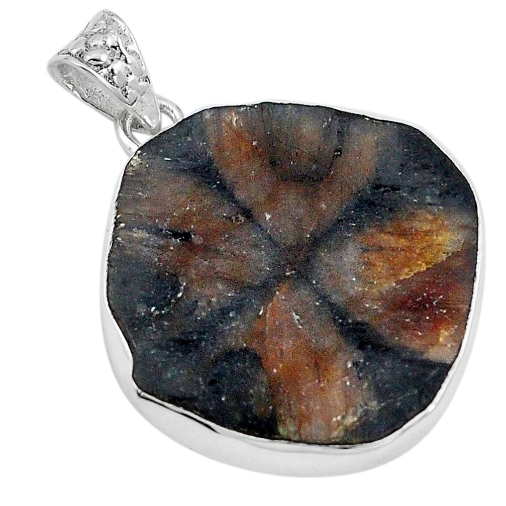 Natural brown chiastolite fancy 925 sterling silver pendant jewelry m68513