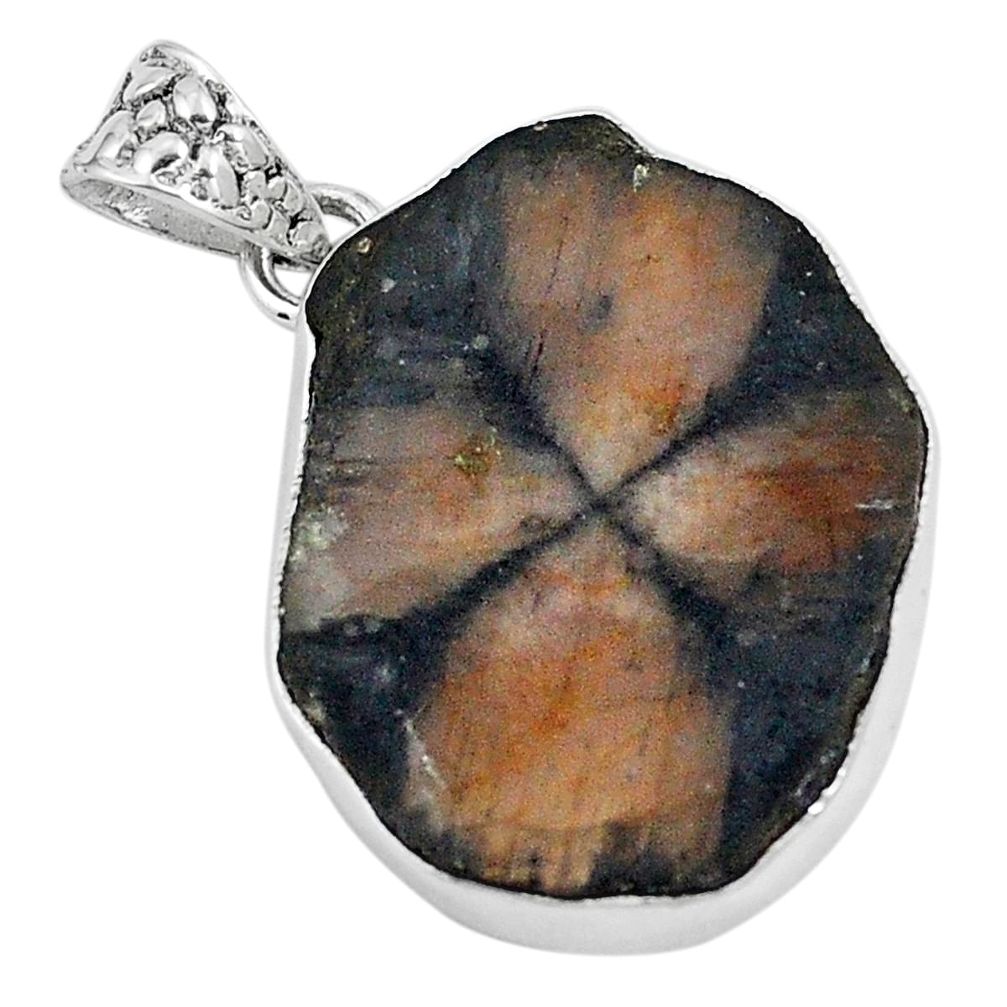 Natural brown chiastolite fancy 925 sterling silver pendant jewelry m68514