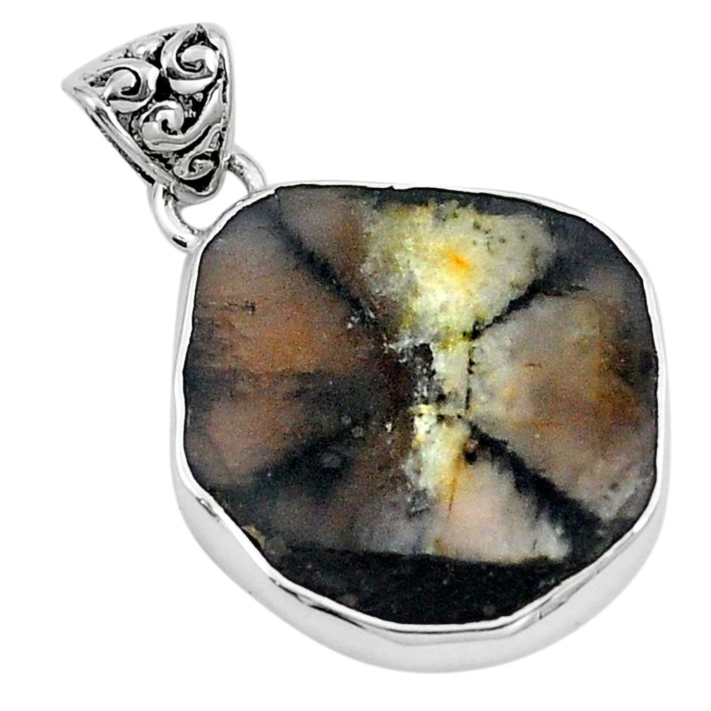 Natural brown chiastolite fancy 925 sterling silver pendant jewelry m68527