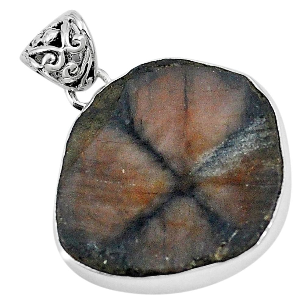 Natural brown chiastolite fancy 925 sterling silver pendant jewelry m68530