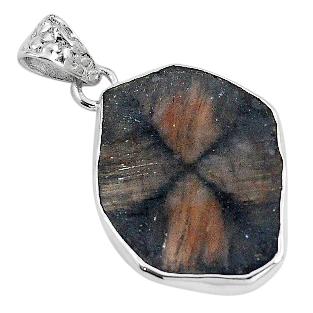 Natural brown chiastolite fancy 925 sterling silver pendant jewelry m68534