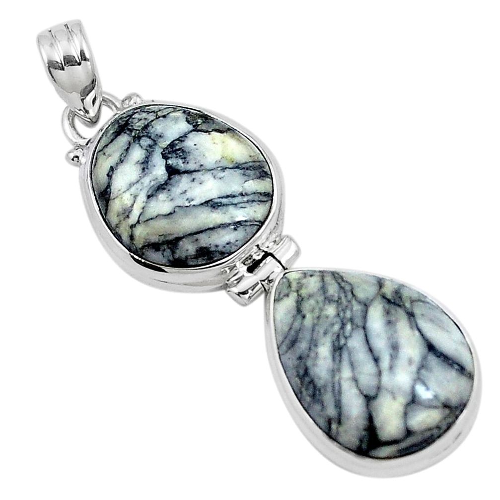 Natural black pinolith 925 sterling silver pendant jewelry m68542