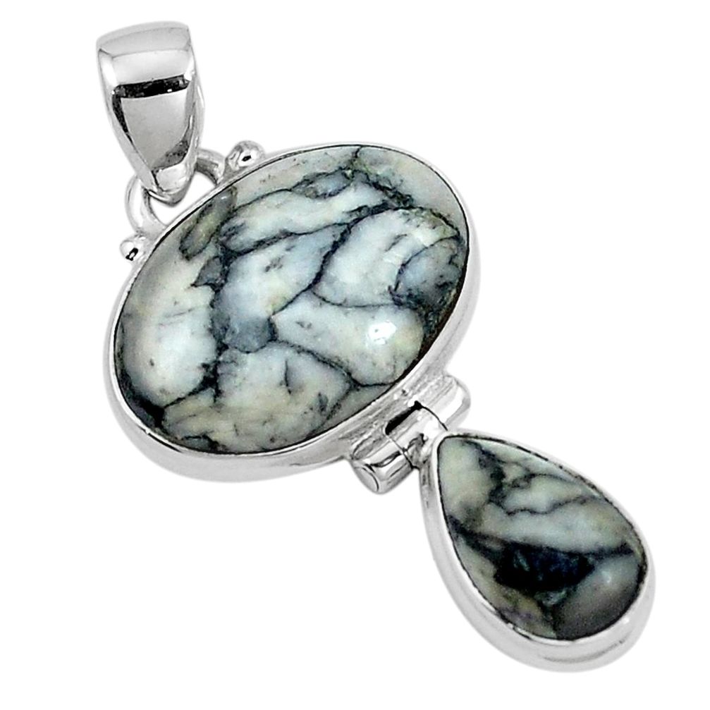 Natural black pinolith 925 sterling silver pendant jewelry m68549