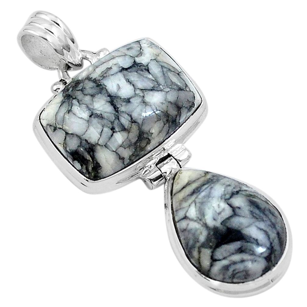 Natural black pinolith 925 sterling silver pendant jewelry m68567