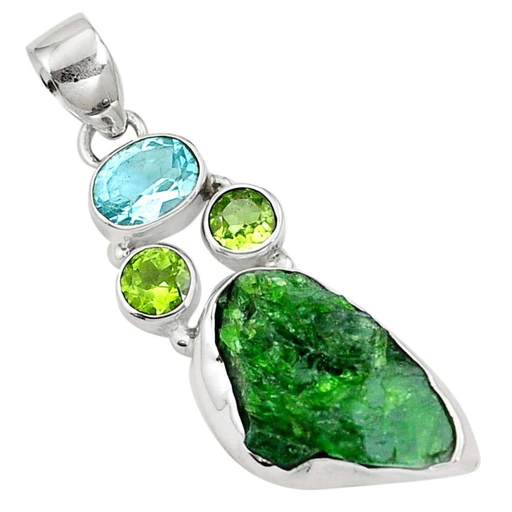 925 sterling silver green chrome diopside rough peridot topaz pendant m68753