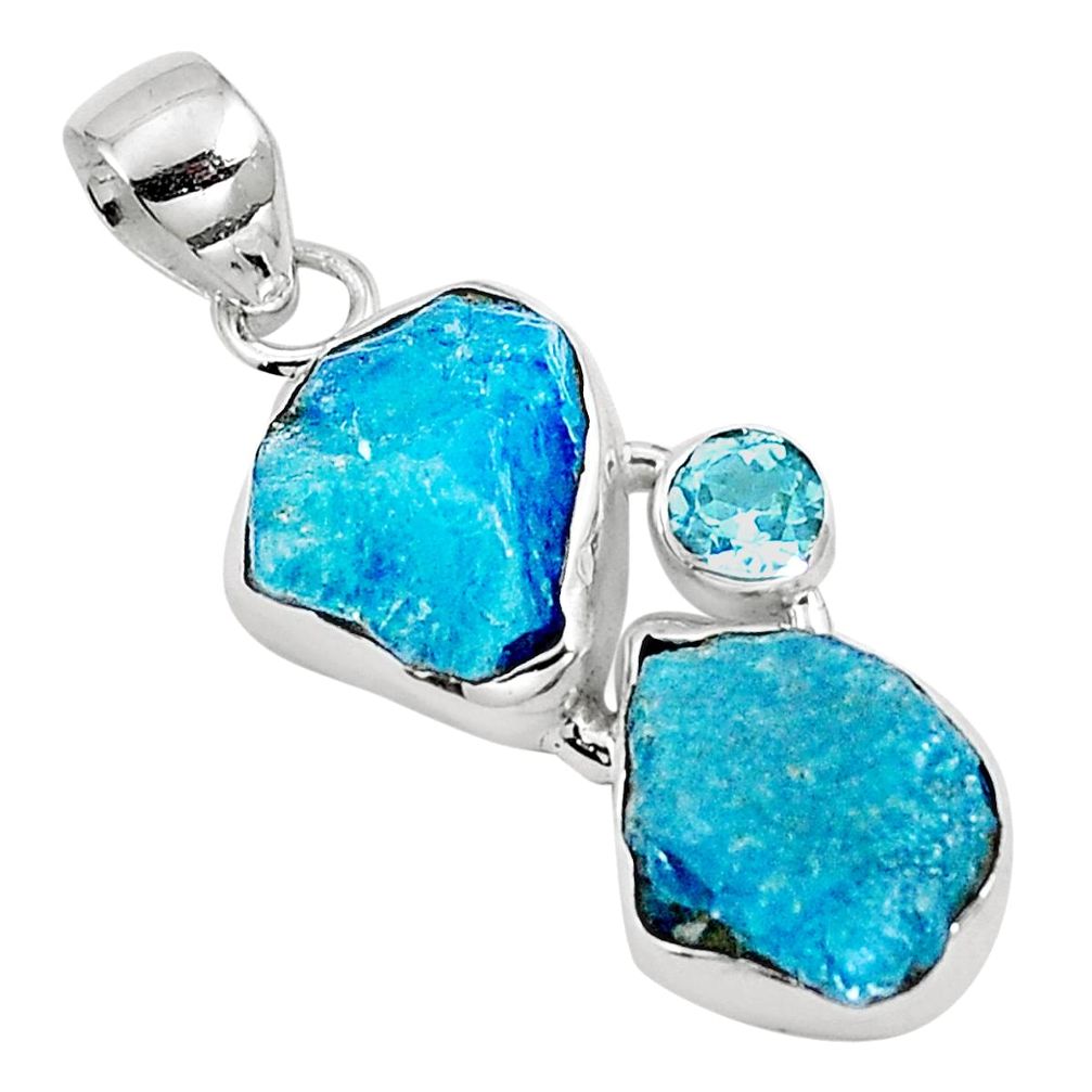 Natural blue apatite rough topaz 925 sterling silver pendant m68764