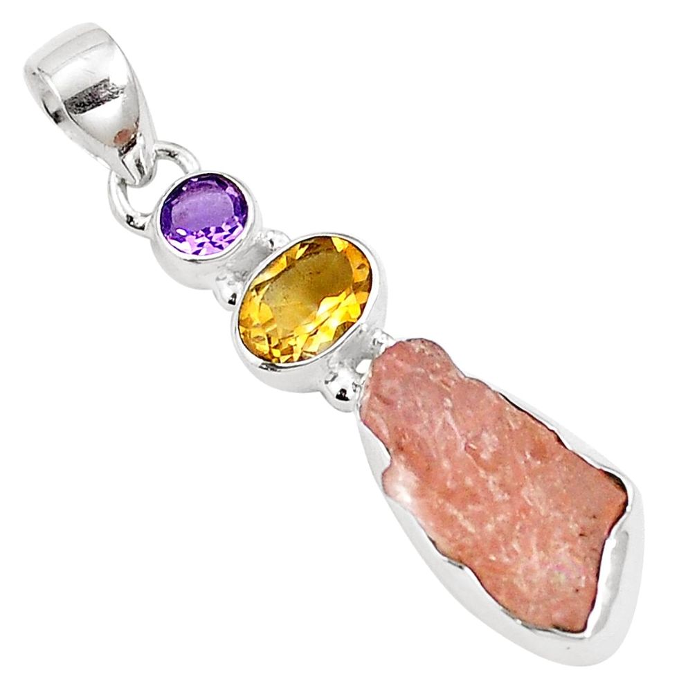 Natural pink morganite rough citrine 925 sterling silver pendant m68782