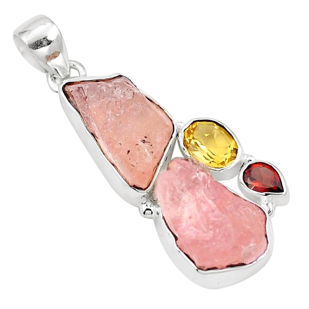 Natural pink morganite rough citrine 925 sterling silver pendant m68796