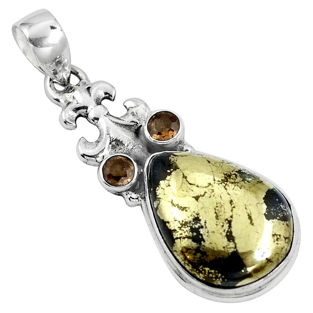 Natural golden pyrite in magnetite (healer's gold) 925 silver pendant m69210