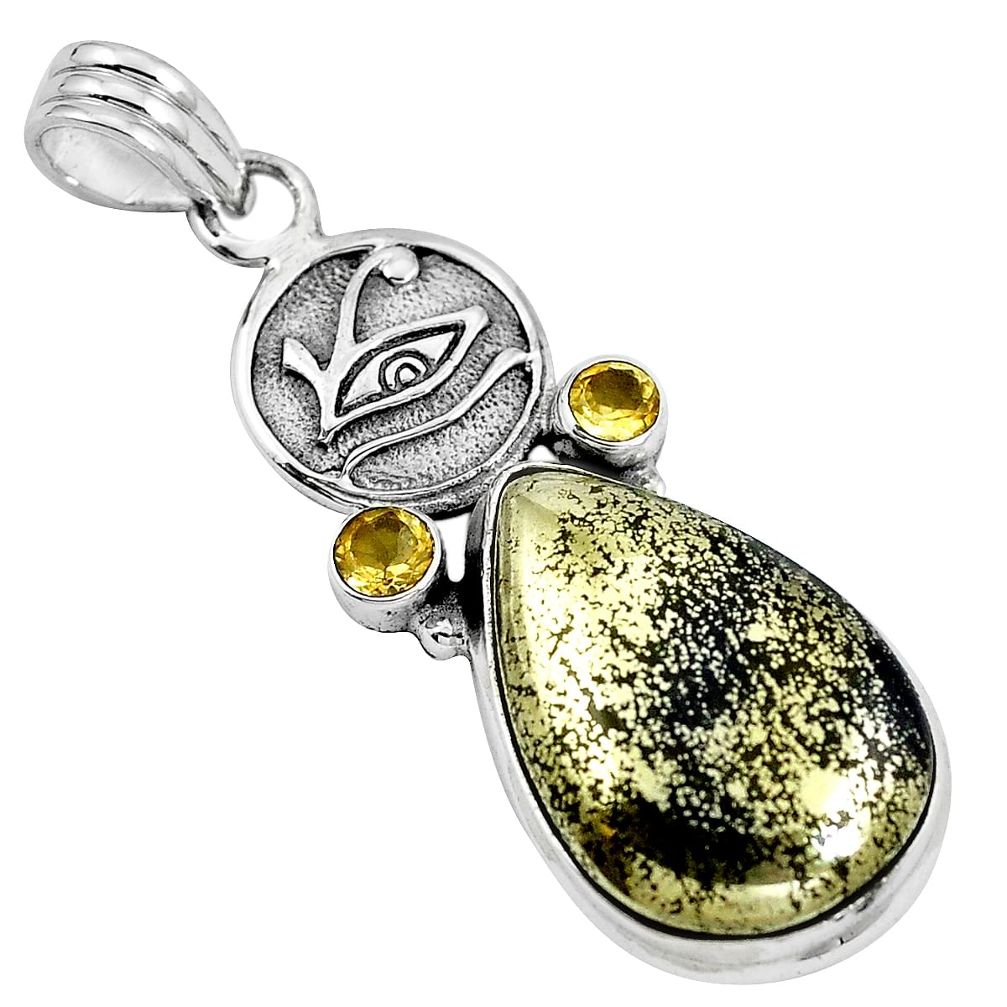 Golden pyrite in magnetite (healer's gold) 925 silver horse eye pendant m69214