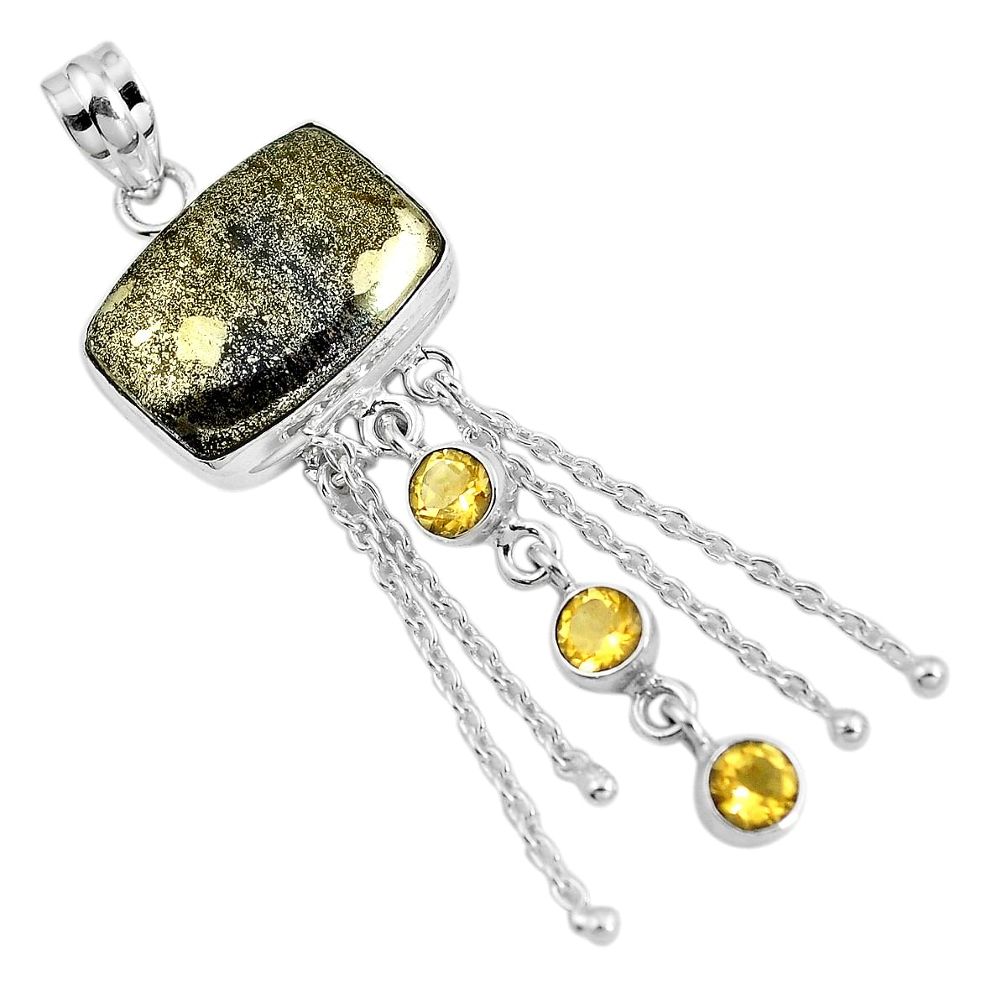 925 silver natural golden pyrite in magnetite (healer's gold) pendant m69220