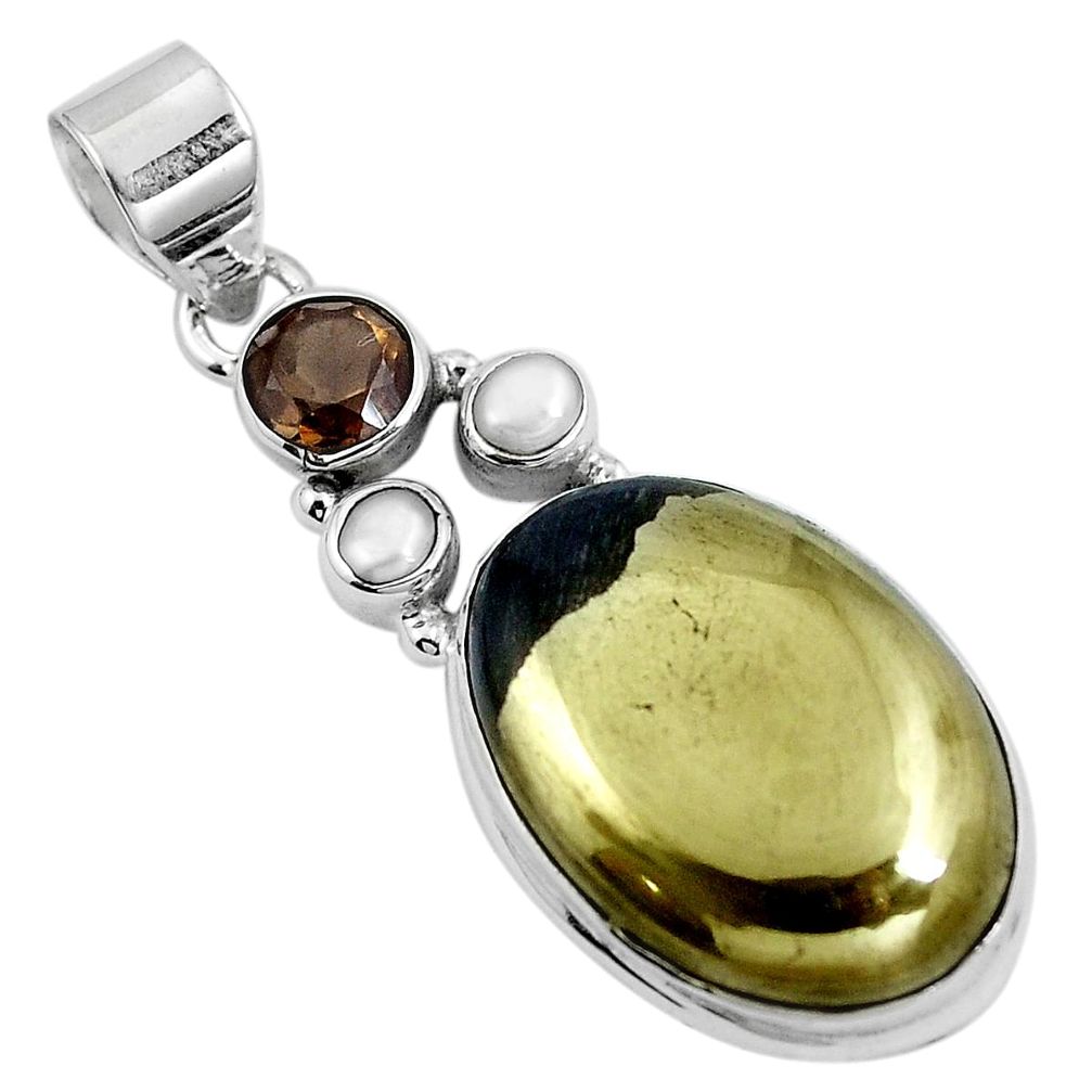 Natural golden pyrite in magnetite (healer's gold) 925 silver pendant m69223