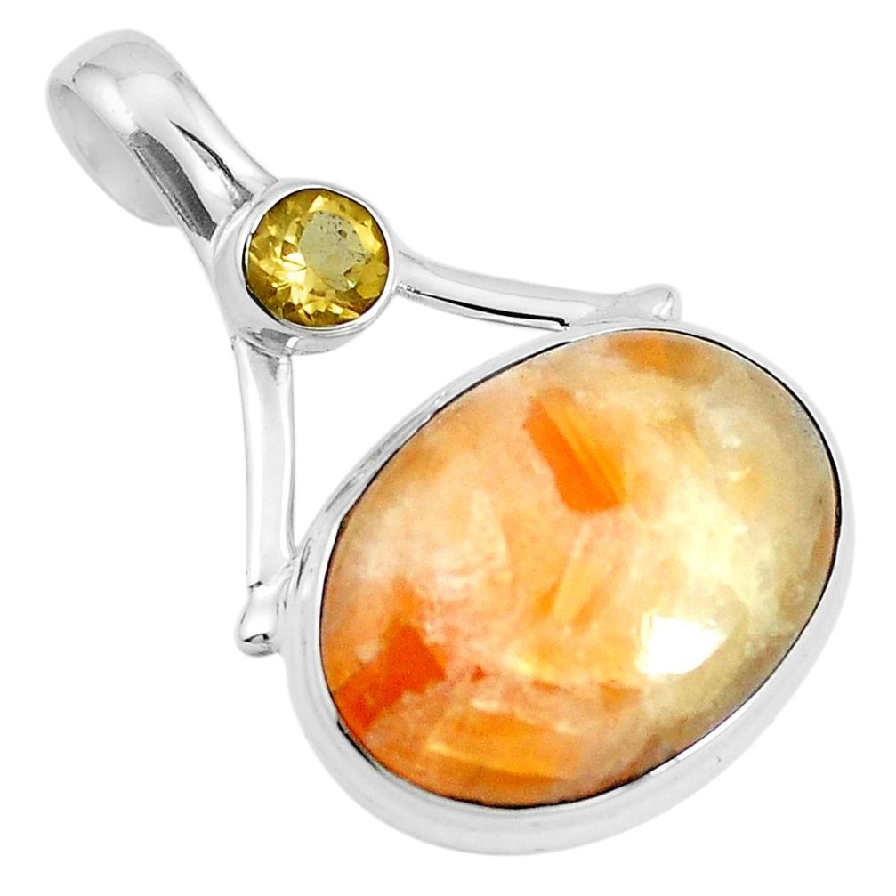Natural orange calcite yellow citrine 925 sterling silver pendant m69229