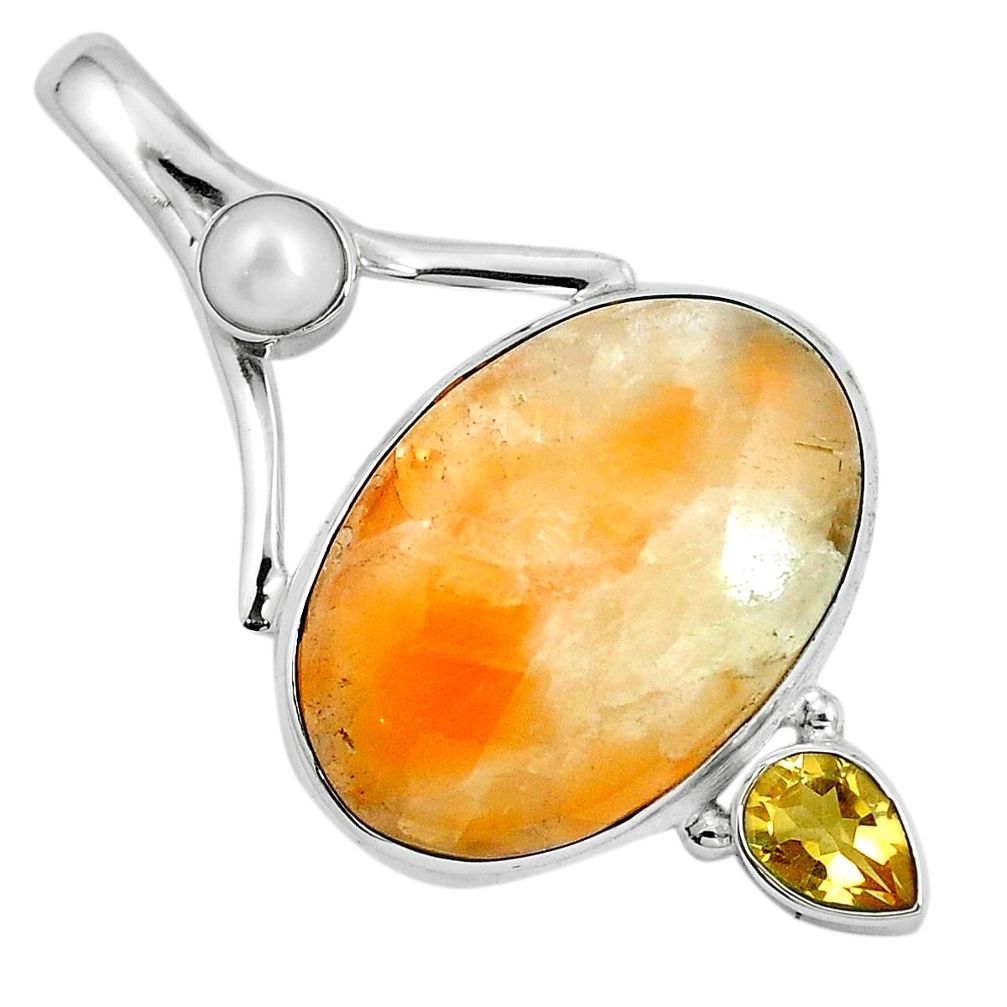 Natural orange calcite citrine 925 sterling silver pendant jewelry m69239