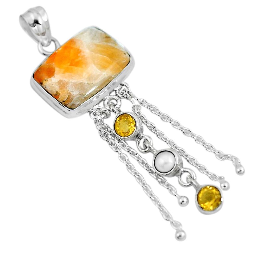 925 sterling silver natural orange calcite yellow citrine pendant m69240