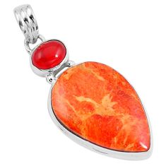 19.15cts natural red sponge coral onyx 925 sterling silver pendant m69246
