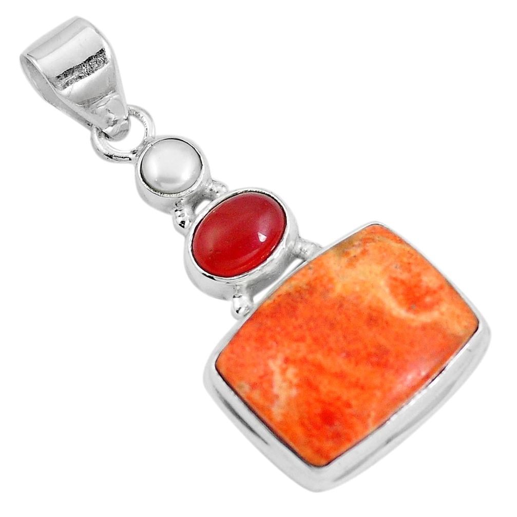 19.07cts natural red sponge coral onyx 925 sterling silver pendant m69247