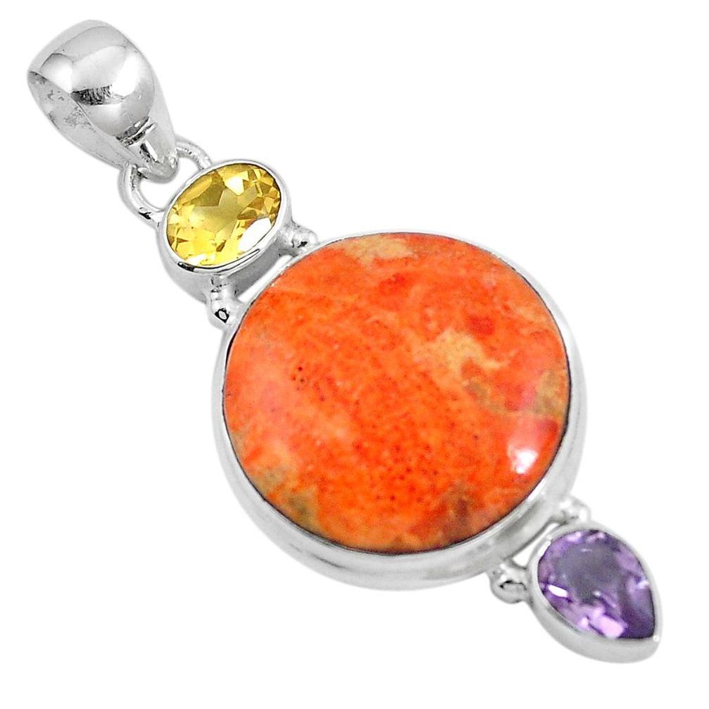 17.18cts natural red sponge coral citrine 925 sterling silver pendant m69248