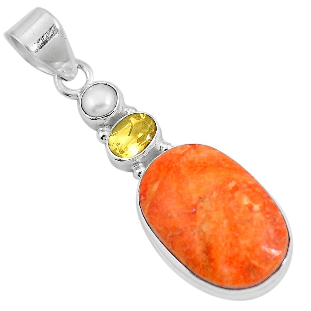 17.57cts natural red sponge coral citrine 925 sterling silver pendant m69249