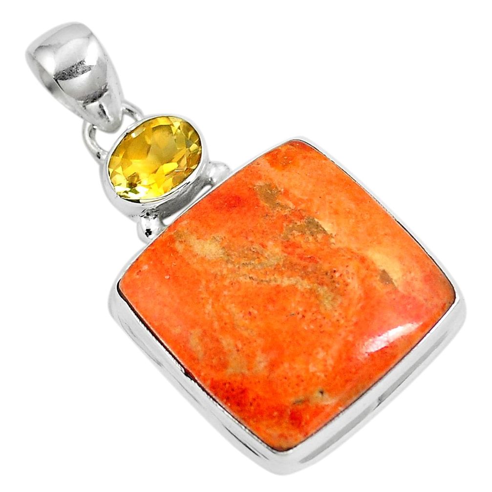 19.65cts natural red sponge coral citrine 925 sterling silver pendant m69251