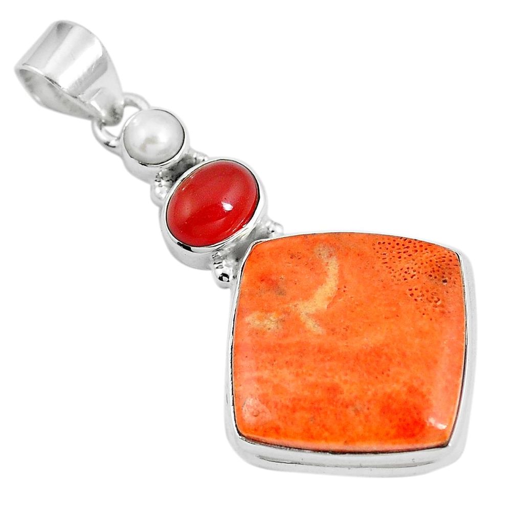 20.18cts natural red sponge coral onyx 925 sterling silver pendant m69252