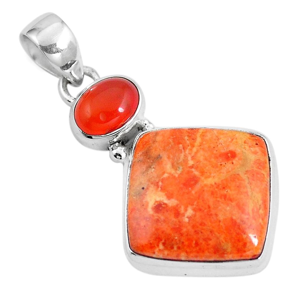 16.48cts natural red sponge coral onyx 925 sterling silver pendant m69256