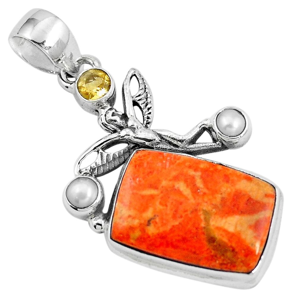 15.48cts natural red sponge coral citrine 925 sterling silver pendant m69257