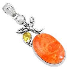 19.65cts natural red sponge coral citrine 925 sterling silver pendant m69259