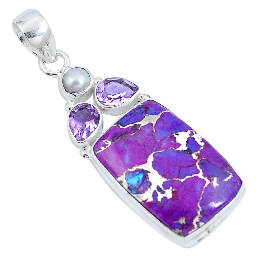 Purple copper turquoise amethyst 925 sterling silver pendant m69268