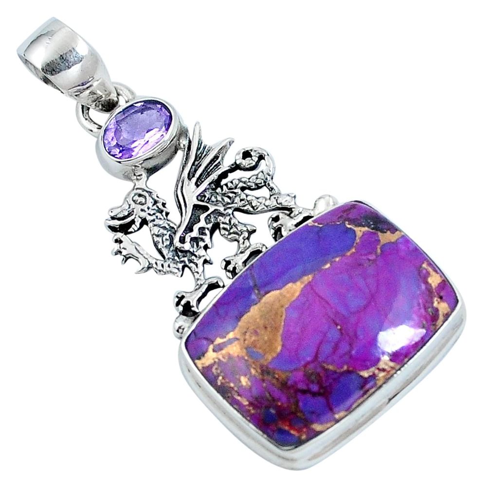 925 silver purple copper turquoise amethyst dragon pendant jewelry m69271