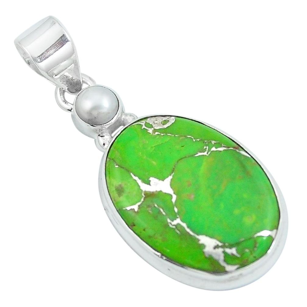 Green copper turquoise pearl 925 sterling silver pendant jewelry m69283